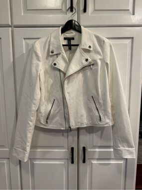 Ralph Lauren White Denim Moto Jacket. Size 10